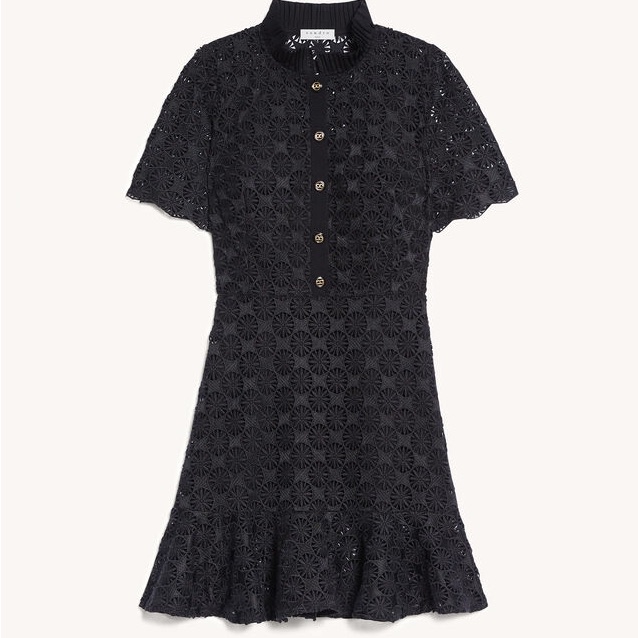 Sandro Black Floral Lace Mini Dress